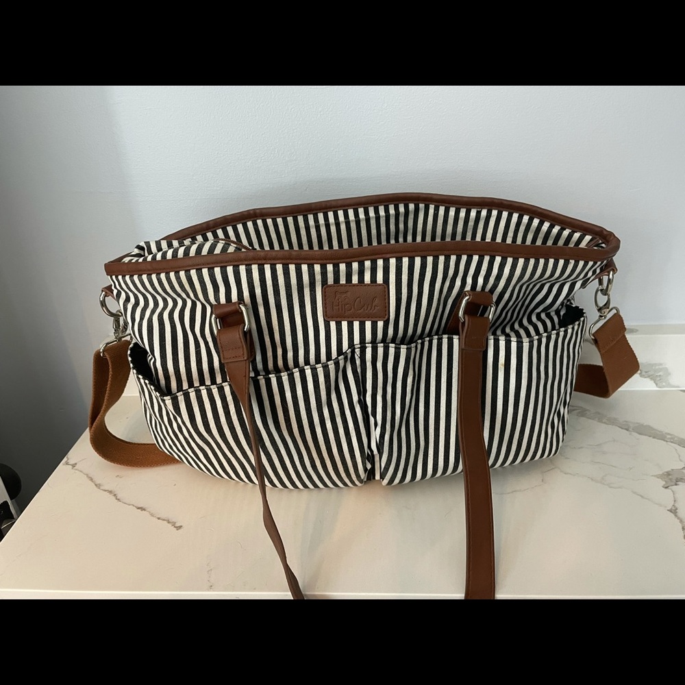 Hip cub black and white striped diaper bag